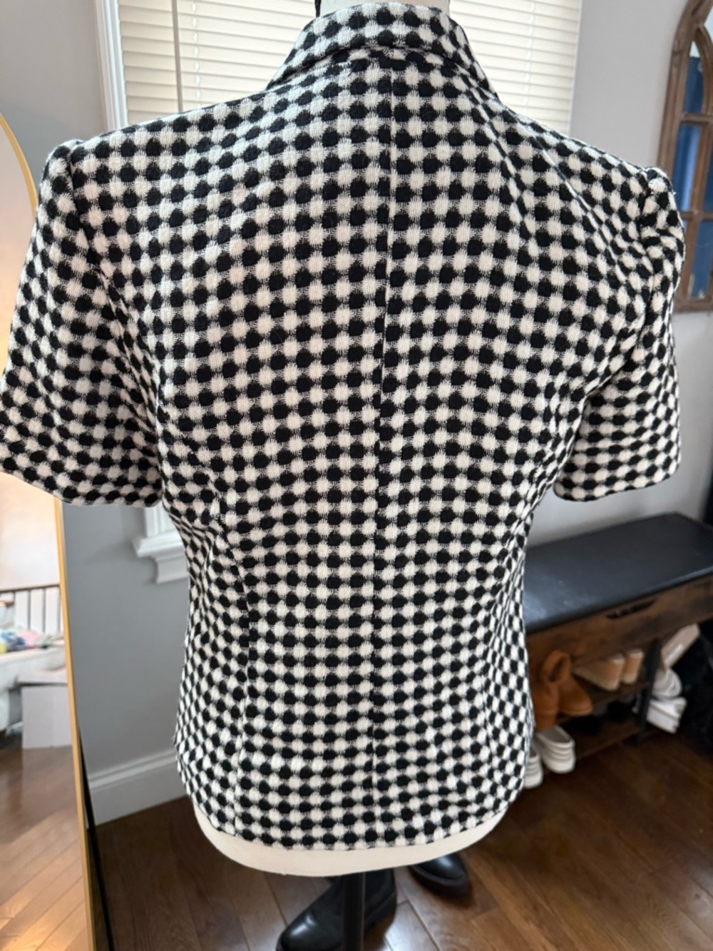 Vintage Joan Leslie Black & White Checked Short Sleeve Blazer - Women 8P - Picture 7 of 12